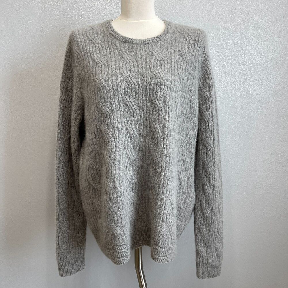 Saks Fifth Avenue Crew Neck Sweater XL Gray 100% Cashmere Long Sleeve Women Men